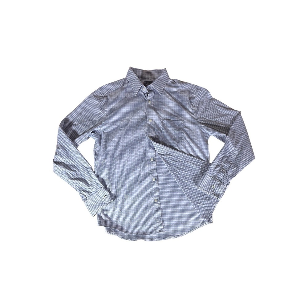 Untuckit Shirt Adult Large Blue Gingham Plaid Performance Stretch Slim Fit Mens